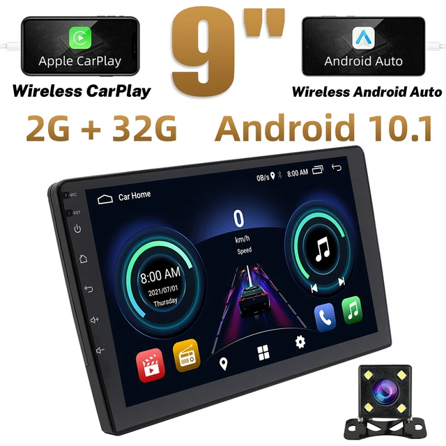 Android 10.1 2-Din 9" Car Stereo Apple CarPlay Radio GPS Navi WiFi FM w/ Camera