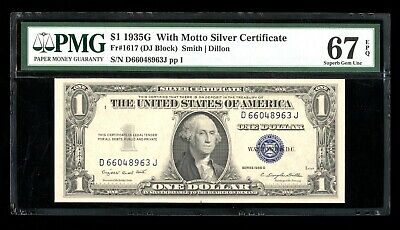 DBR $1 1935-G with MOTTO Silver Superb Gem Fr. 1617 PMG 67 EPQ Serial D66048963J