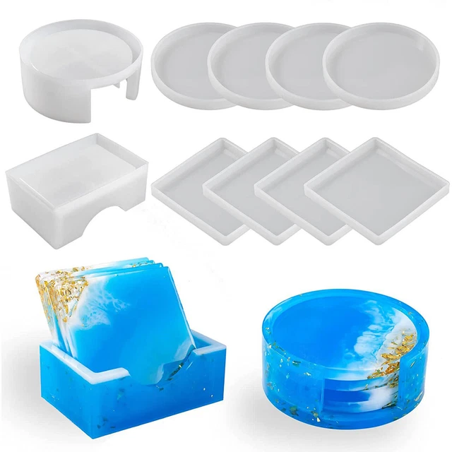 10 Stück Untersetzer Silikonform Set Epoxidharz Harz Resin Gießform Rund&Eckig