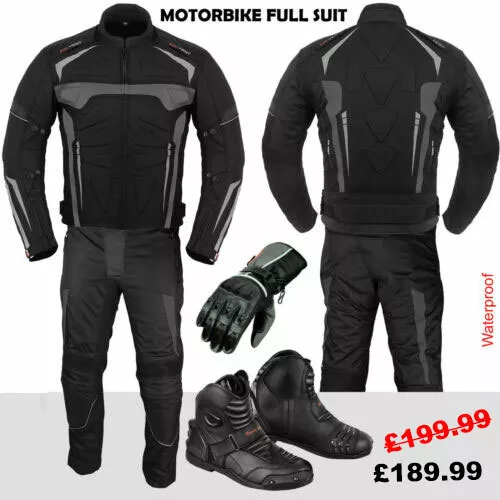 Mens Motorcycle Motorbike Suit Waterproof Racing Set Jacket Trouser Boots Gloves