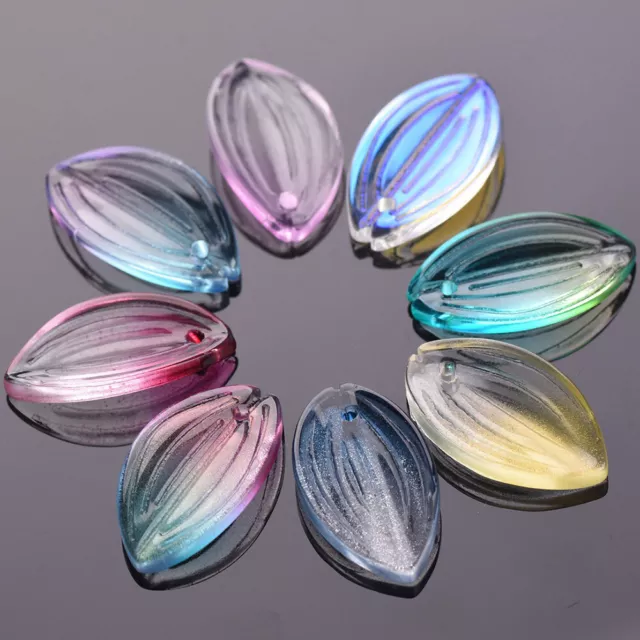 10 Stück Blatt Blütenblatt Form 21x12mm Lampwork Glas Lose Anhänger Perlen
