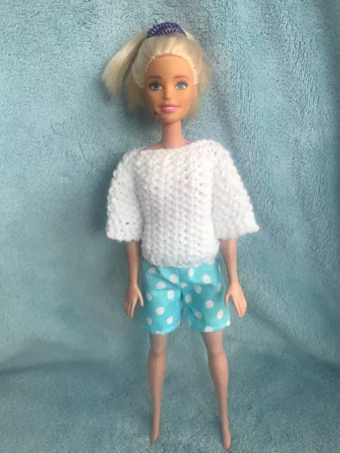 Shorts And Hand Knitted Top - To Fit Barbie Size Doll (#1485) Free Uk Postage