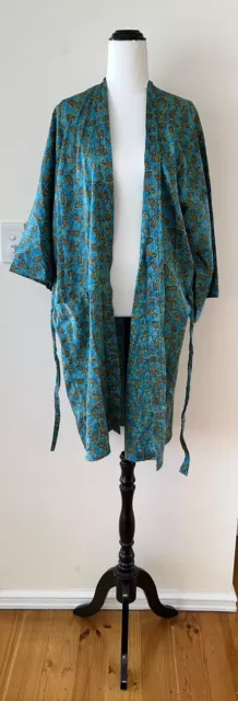 Vintage Retro Smartex Turquoise Paisley Dressing Gown Robe Size Approx L