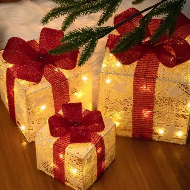 Set 3 Pacchetti Pacchi Regalo Luminosi di Natale con Stelle Decorazione Addobbo 3