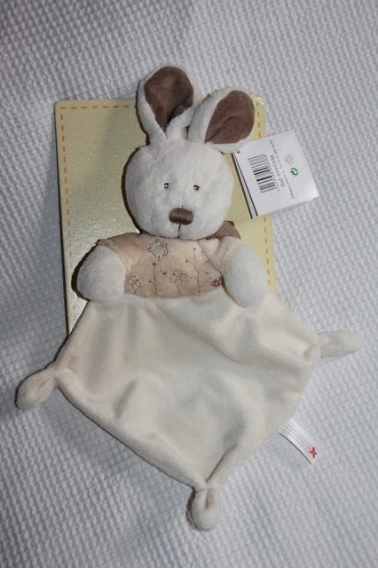 Doudou Nicotoy Lapin Plat Simba Blanc Beige   Marron  Papillon Ecru Neuf Carton