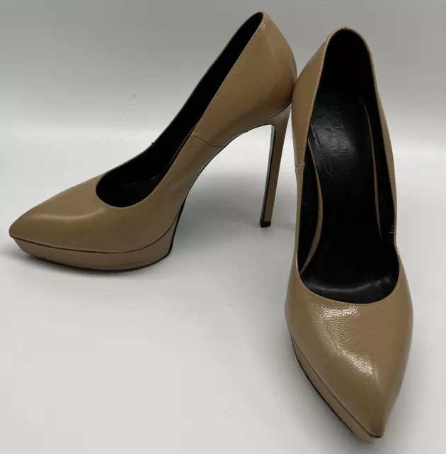 Saint Laurent 'Janis' Beige Leather Pointed Toe Platform Pump sz 37.5