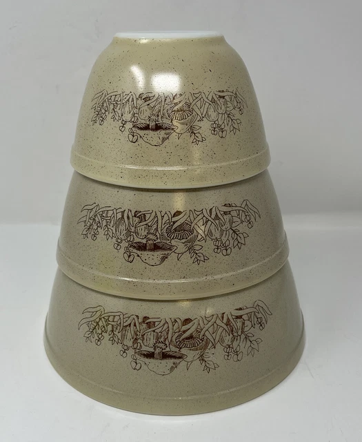 Pyrex Forest Fancies Mushroom 3 Piece Mixing Bowl Set Of 3 # 401 402 403 *READ*