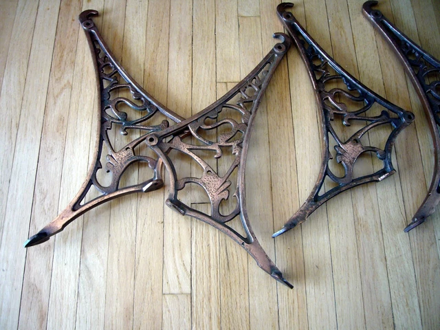 4 Curtain Rods Antique Vintage Cast Metal Hook Copper Arm Wall Attachments 3