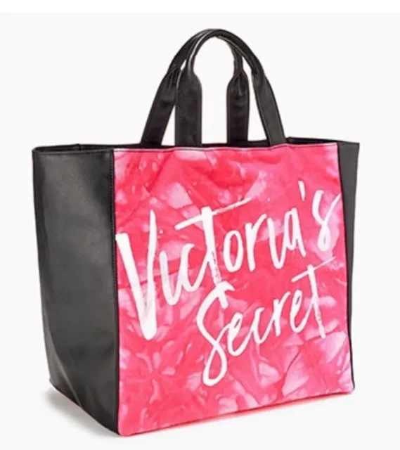 New Victoria's Secret Pink Black Tote Beach Bag Purse Large Swim Handbag Canvas