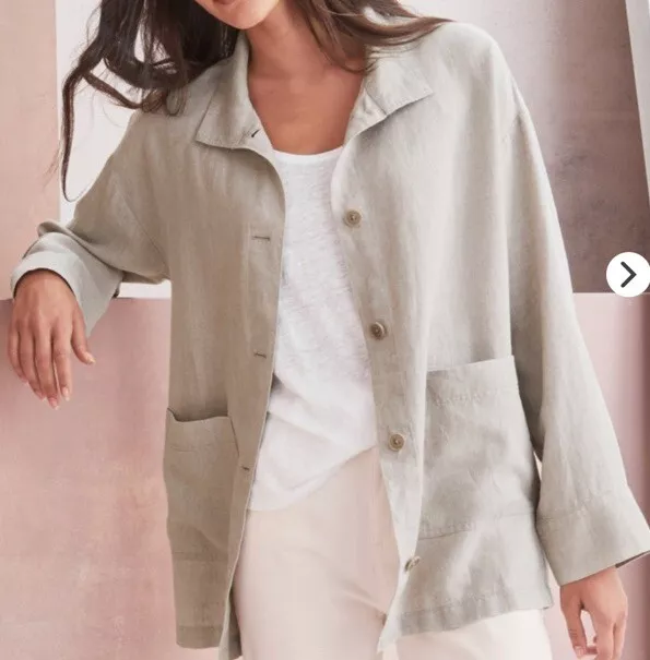 Eileen Fisher Organic Linen Stand Collar Jacket Blazer Size XS Beige MSRP $219 2