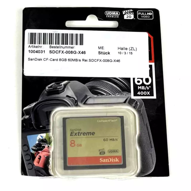 SanDisk Extreme 8GB CompactFlash Speicherkarte 60MB/s SDCFX-008G-X46, unused/OVP