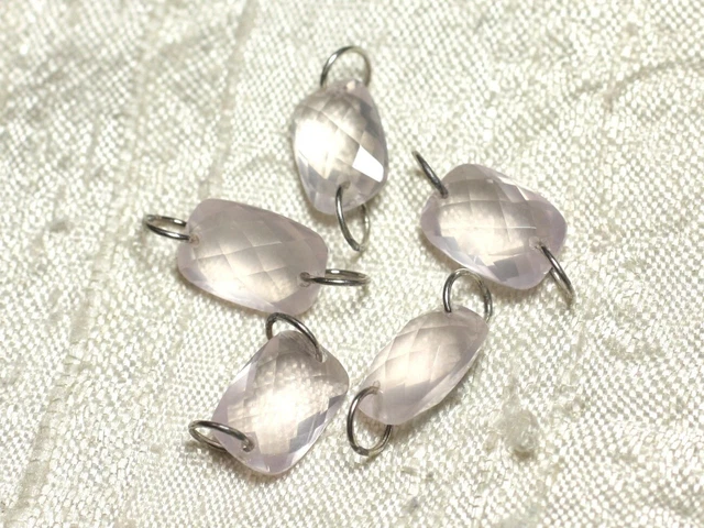Perle Composant Pour Création De Bijoux - Quartz (Cristal De Roche) Rectangle + Argent 925 - 1 Pièce