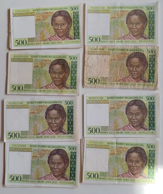 Lot 80 Billets Banque Madagascar 500 Francs / 100 Ariary 1994