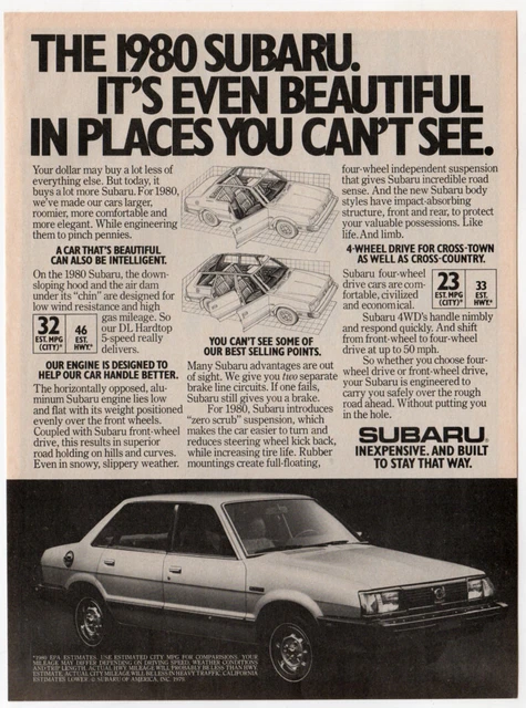 1980 SUBARU 4-Door Vintage Original Print AD | 2-door art USA Even Beautiful