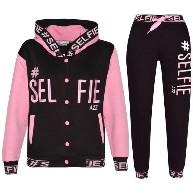 Bambini Ragazze Tuta Designer # Selfie Top Ricamato Fondo Tuta da Jogging