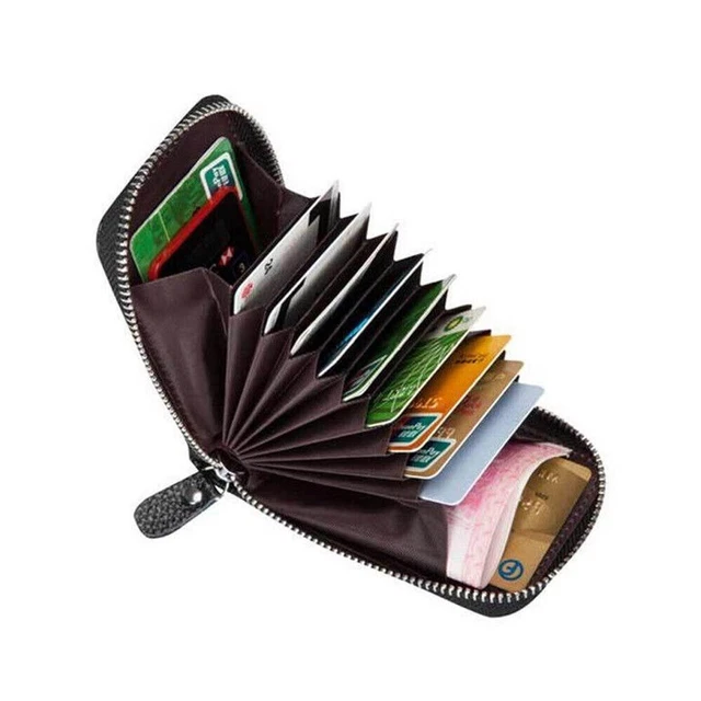 Genuine Leather Men Wallet Credit Card Holder RFID Blocking Zipper Pocket Thin 7