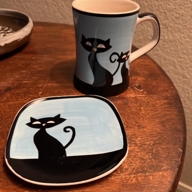 Hues N Brews Cat Mug Cup And Saucer Coffee Tea 8 Oz Collectible Collection
