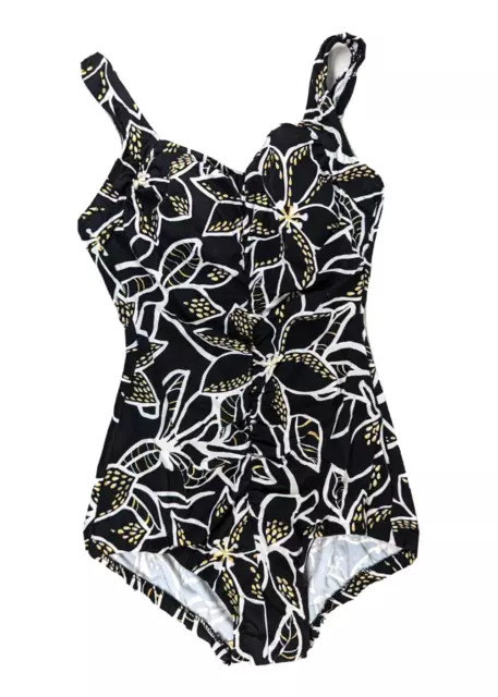 Rose Marie Reid Swimsuit Women Size 8 One Piece Lined Bra Ruched Metallic Floral