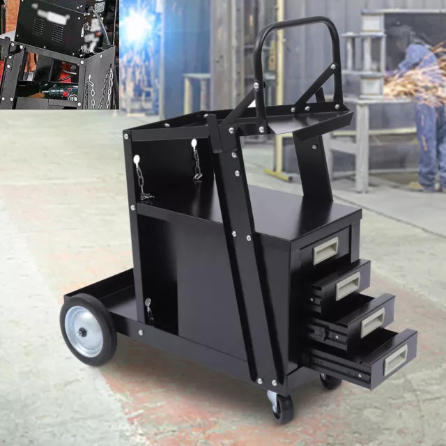 4 Drawers Rolling Welding Cart Welding Welder Trolley Tank Storage MIG TIG ARC
