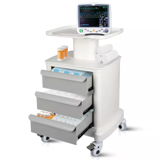 Mobile Rolling Cart Medical Trolley Ultrasound Imaging Scanner Cart W/3 Drawers