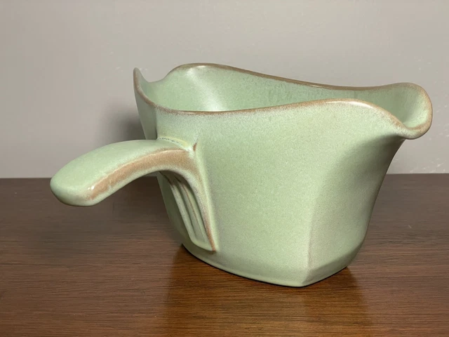 Frankoma 6S Pottery Prairie Green Double Sided Handled Gravy Sauce Boat MCM VTG