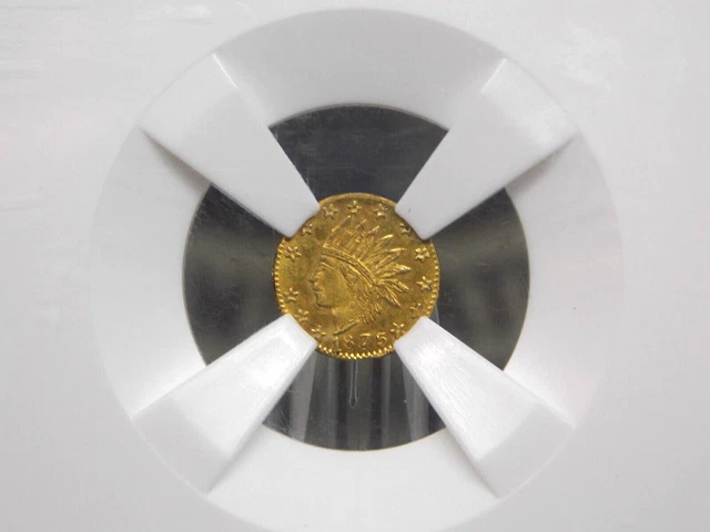 1875 California Round INDIAN Fractional GOLD 25c BG-847 NGC MS63 #001RC ECC&C