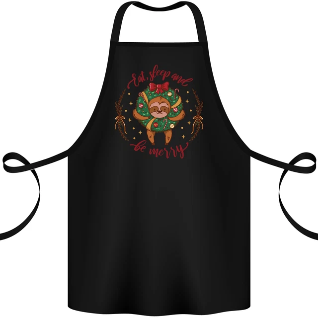 Grembiule natalizio Sloth Eat Sleep & Be Merry divertente 100% biologico
