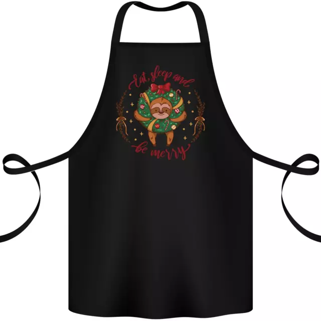 Sloth Eat Sleep & Be Merry Funny Christmas Cotton Apron 100% Organic