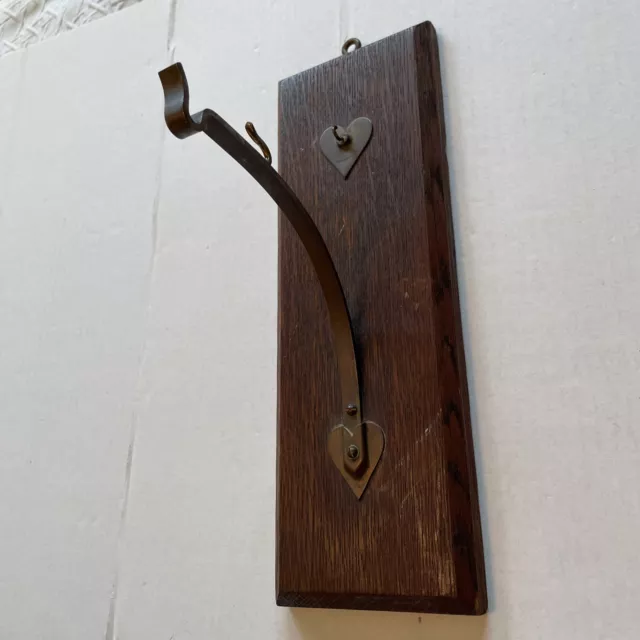Antique Hat and Coat Wall Hook Vintage Brass heart Hanger on Wood