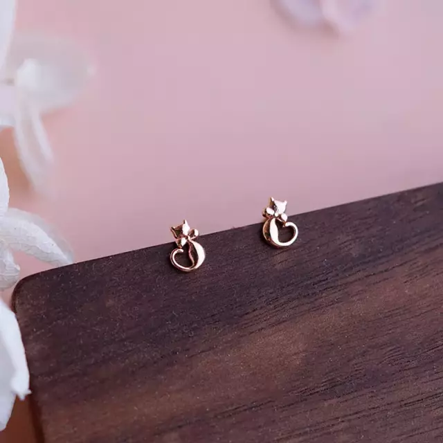 Xs Mini Ohrstecker Katze echt Silber 925 Roségold Damen Kinder Ohrringe