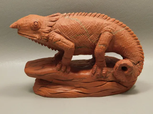 Chameleon Lizard Figurine Red Jasper  Stone Animal Carving #O209