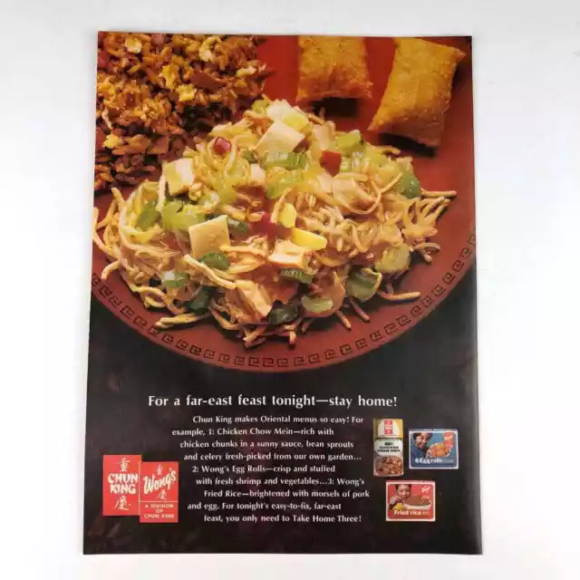 Wong's Chun King Chinese Food Chicken Chow Mein Vintage Magazine Print Ad 1960s