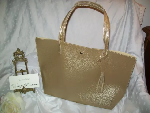 Gold Tassel-Detail Tote by Angedanlia with Dust Bag Beautiful Carry-All Pebbled
