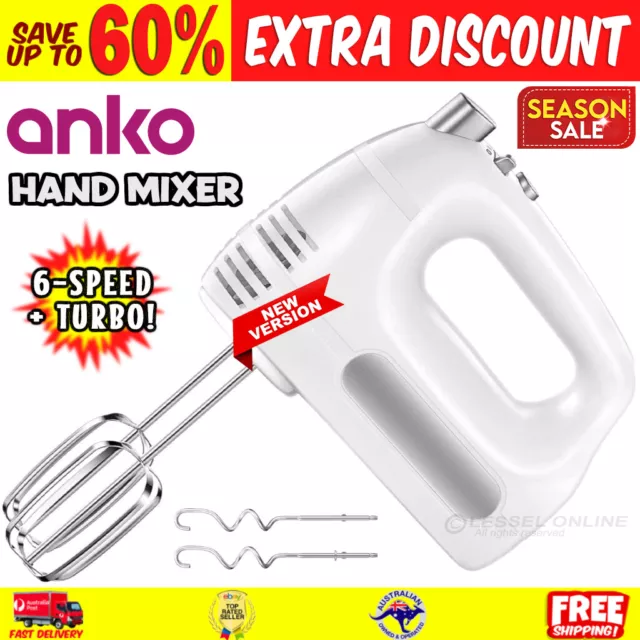 6 Speed Hand Mixer Turbo Power Egg Beater Dough Hook Whip Handheld Mixer