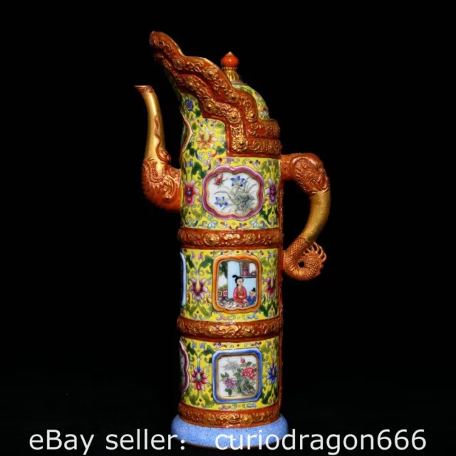 9.8"Qianlong markierte Pastell Porzellan Blume Bambus Joint Wein Tee Topf Flagon