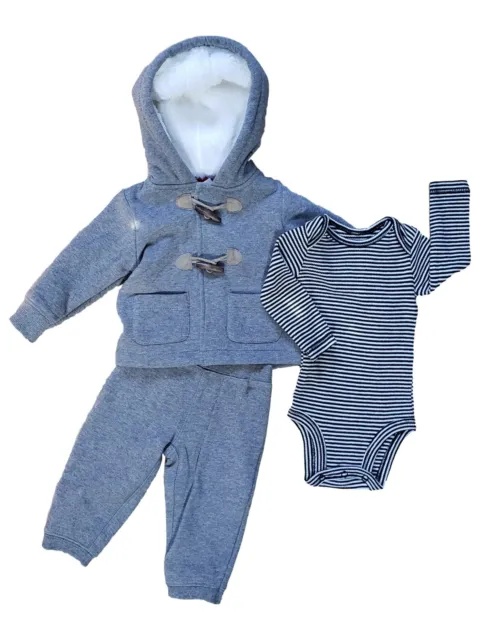 Carters Infant Baby Boys Grey Sherpa Hood Jacket Pant Bodysuit 3 Piece Set