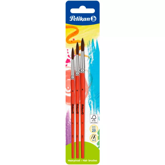 Pelikan Haarpinsel Blister mit 3 Pinseln, orange