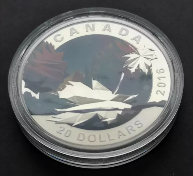 *** 2016  $20 Fine Silver Coin *** Geometry In Art ***  The  Maple  Leaf ***