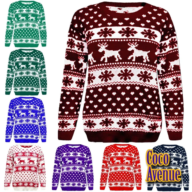 New Kids Girls Boys Xmas Reindeer Snowflake Knitted Christmas Novelty Jumper Top