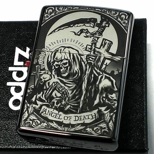 Zippo Lighter Reaper Black Silver Microlaser Engraving Regular Case New FedEx