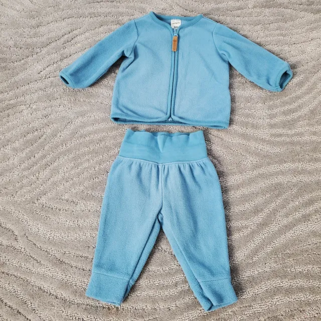 Carters Baby Boy Outfit 3M Fleece Zip Up Cotton Blue Warm Winter 2 Pc Set Casual