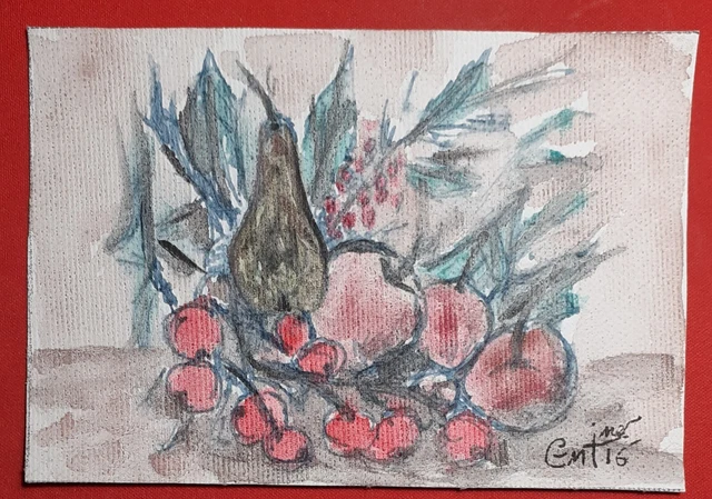 Quadri Disegno Su Tela Paesaggio Borgo Dipinto A Mano Bello 9 X 13 Arredo Casa