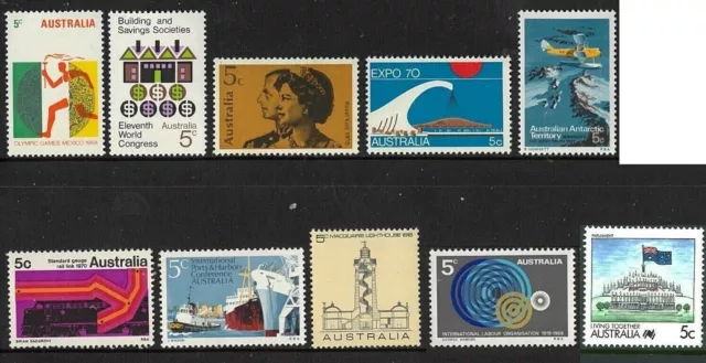 1970-1988 Australia Last Mixed Stamps Set of 10x 5c Denomination variety issues.