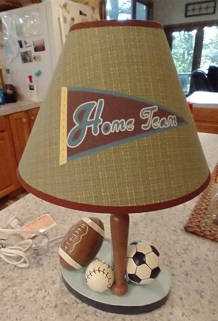Vintage Kids' Sports Baseball Football & Soccer Lamp w/ Original Shade--RARE!
