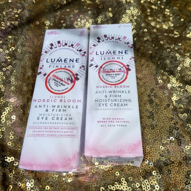 2- LUMENE NORDIC BLOOM, ANTI WRINKLE & FIRM MOISTURIZING EYE CREAM , 0.5 fl oz