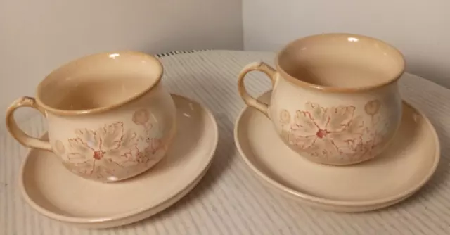 Vintage- 2x Denby pottery cups and saucers- Mapelwood- Stoneware- Beautiful-GC.