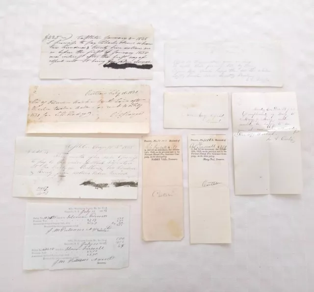 1830-60s Letter, Poem, IOUs, Receipts Lot of 8 Ephemera Paper VT, NY