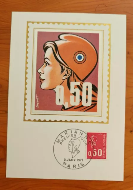 1971 Type Marianne de BEQUET  , Carte Maximum sur SOIE 1er jour fdc