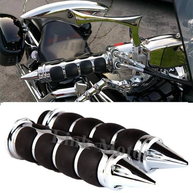 Chrome 1 Spike Handlebar Hand Grips For Harley Honda Yamaha Suzuki Kawasaki