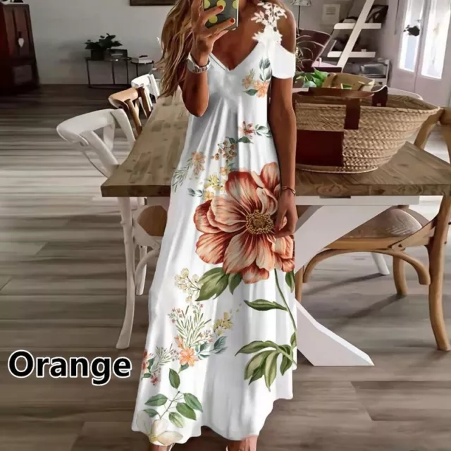 Ladies Boho Beach Sundress Womens Holiday Maxi Cami Boho Floral Print Long Dress